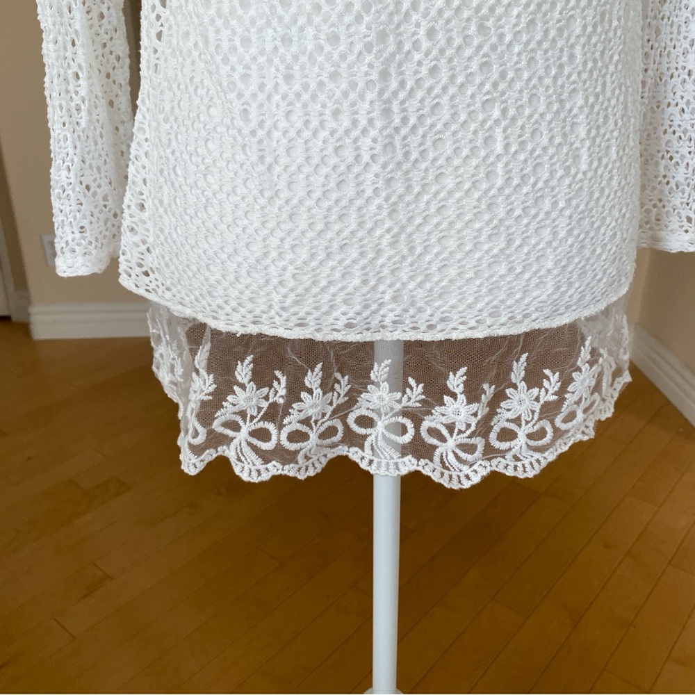 NWT Moda Italian Knit With Lace White Tunic Top - Picture 8 of 8